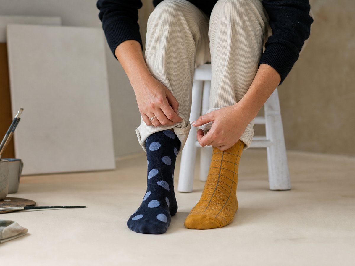 Deliberately mismatched socks for better-dressed chaos